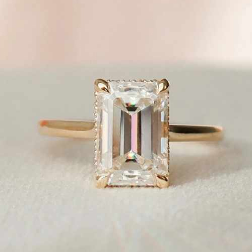 3 Ct Emerald Cut Moissanite Engagement Ring - Color: Different Available