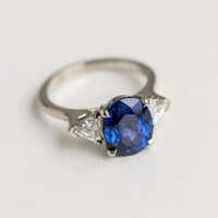 Three Stone Blue Sapphire Engagement Ring