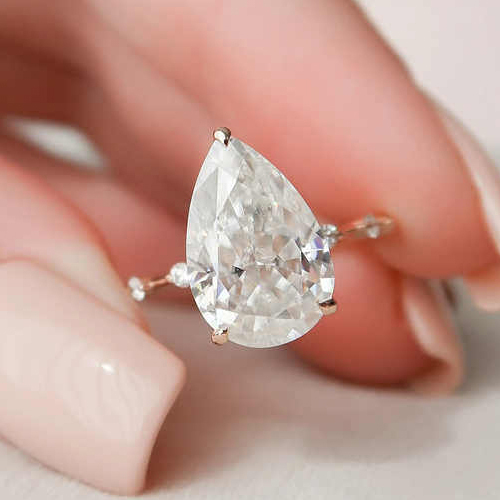 4 Ct Elongated Pear Cut Moissanite Engagement Ring - Color: Different Available