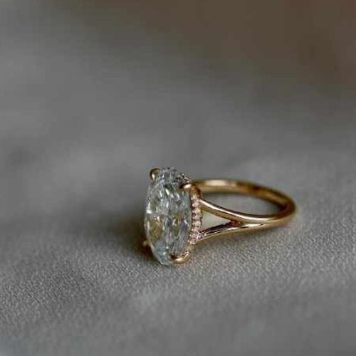 Elegant 3 Ct Elongated Oval Moissanite Engagement Ring - Color: Different Available