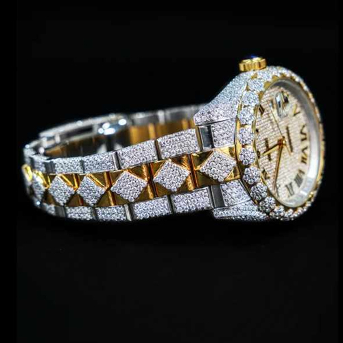 Two-Tone Moissanite Quartz Watch With Elegant Roman Dial - Color: Different Available