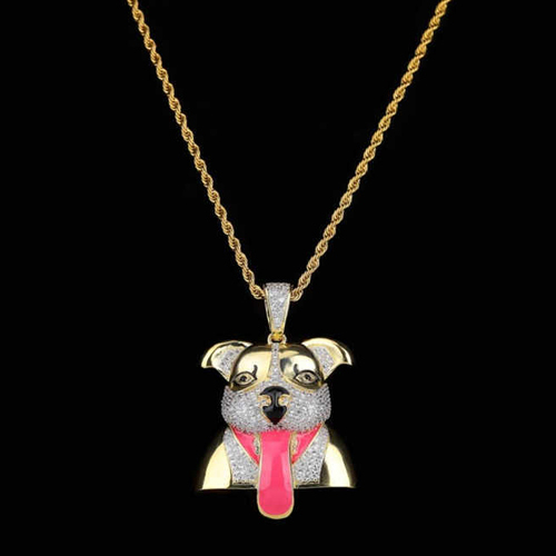 18K Gold Hip Hop Style Moissanite Dog Pendant Necklace Dazzling Jewelry With Stylish Chain - Color: Different Available