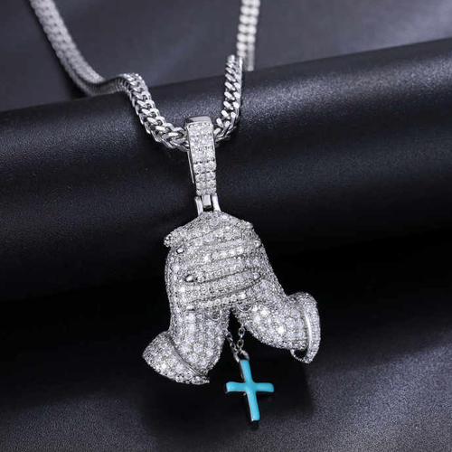 Mens Hip Hop Prayer Hands Cross Pendant - Color: Different Available
