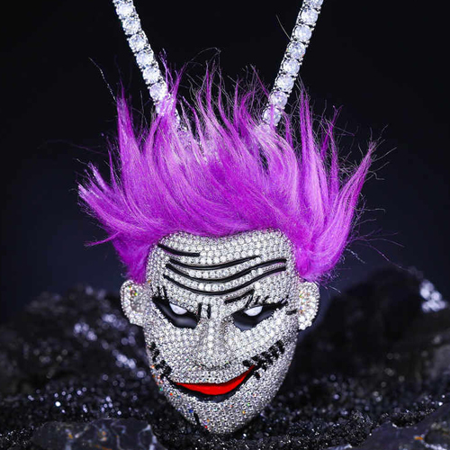Genuine Vvs Lab Diamond Solid Sterling Silver Joker Depiction Pendant - Color: Different Available