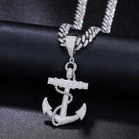 Mens Solid 925 Silver Hip Hop Anchor Chain Pendant VVS Diamond Flooded Moissanite Necklace