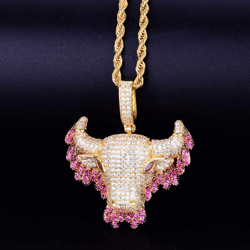 Brahma Bull Hip Hop Pendant Chain Necklace With Dazzling Flooded Ice Moissanite - Color: Different Available