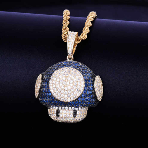 Mario Mushroom 18K Gold .925 Silver Bling Bling Chain Pendant - Color: Different Available