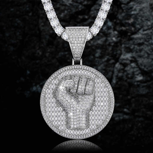 Men'S Fully Iced Blinged Out 3D Power Fist Micro Pave Hip Hop Moissanite Pendant And Charm - Color: Different Available