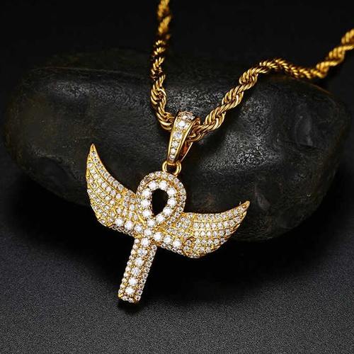 Mossanite 18K Gold Plated 925 Sterling Silver Angel Wings Cross Pendant Necklace - Color: Different Available