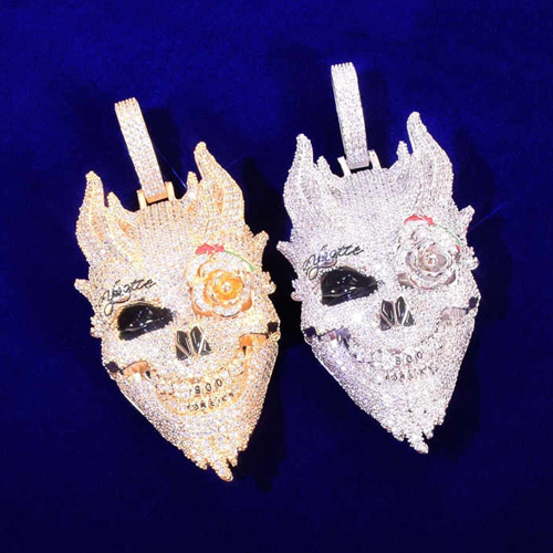 18K Yellow & 14K White Gold Hip Hop Demon Skull Rose Flower Eye Pendant - Color: Different Available