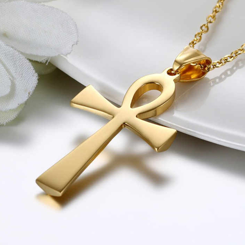 Classic 14K Gold Egyptian Ankh Key Cross Pendant Necklace - Color: Different Available