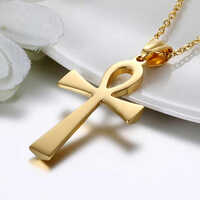 Classic 14K Gold Egyptian Ankh Key Cross Pendant Necklace