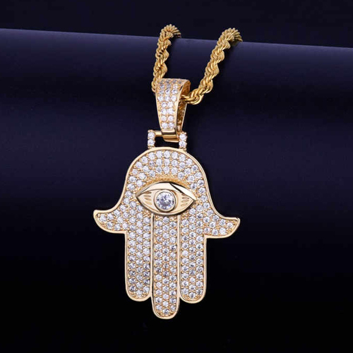 Diamond Cz Fatima Hamsa Hand Pendant - Color: Different Available