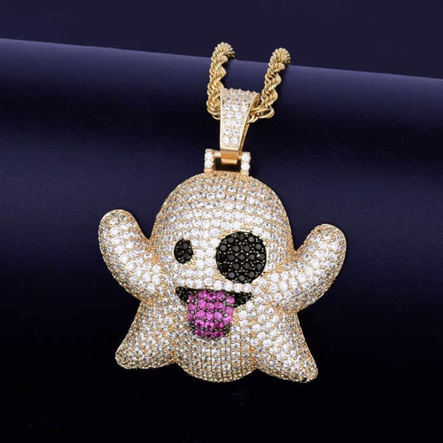 18K Gold 925 Silver Vvs Moissanite Diamond Iced Out Snapchat Cute Ghost Pendant - Color: Different Available