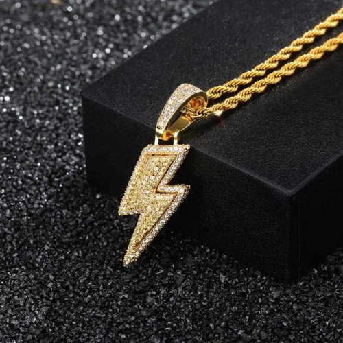 Trendy Men'S Full Moissanite Diamond Iced Out Lightning Bolt Necklace - Color: Different Available