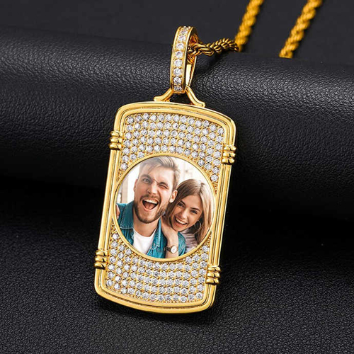 Vvs Military Card Shape Iced Out Custom Memory Photo Pendant Necklace - Color: Different Available