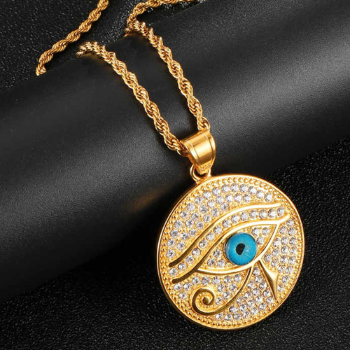 14K Gold Egypt Eye Of Horus Pattern Round Pendant - Color: Different Available
