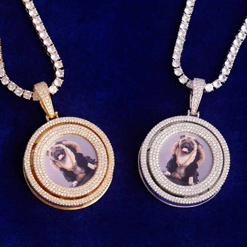 High Quality Custom Circle Spinning Iced Blinged Photo Pendant Necklace - Color: Different Available