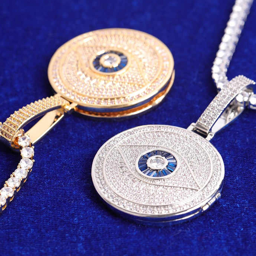 Circle Eye Flooded Ice Hip Hop Picture Frame Pendant Necklace - Color: Different Available