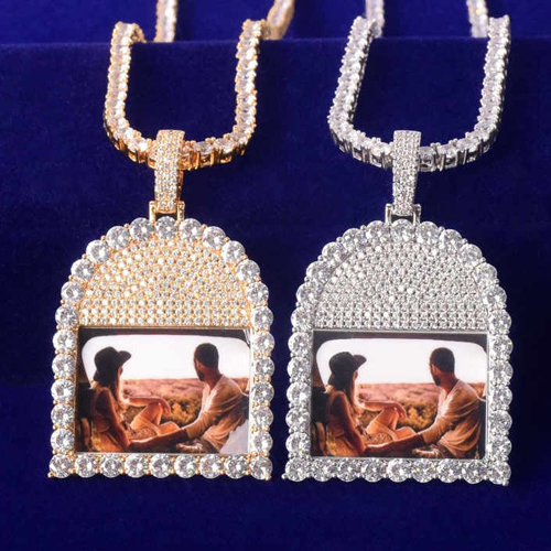 Personalized Moissanite Hip Hop Necklace Memory Photo Picture Pendant