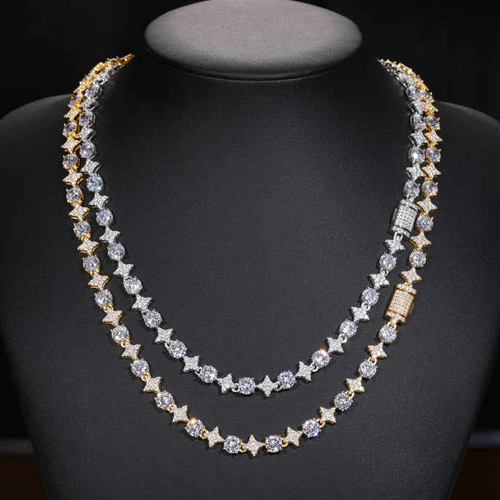 Solid Sterling Silver Hip Hop Moissanite Necklace - Color: Different Available