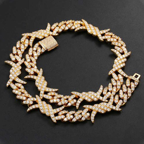 Men'S Four Prong Cluster Stone Barbed Wire Blinged Ice Chain - Color: Different Available