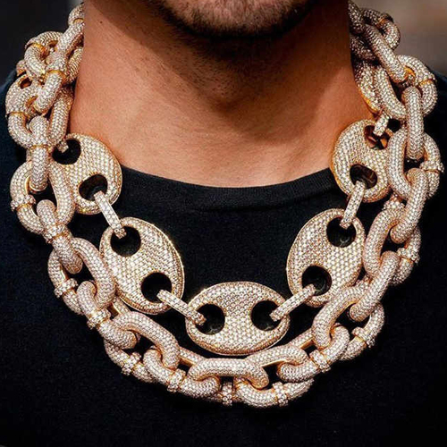 Men'S 17Mm Miami Cuban Link Barrel Claw True Micro Pave Bling Chain - Color: Different Available