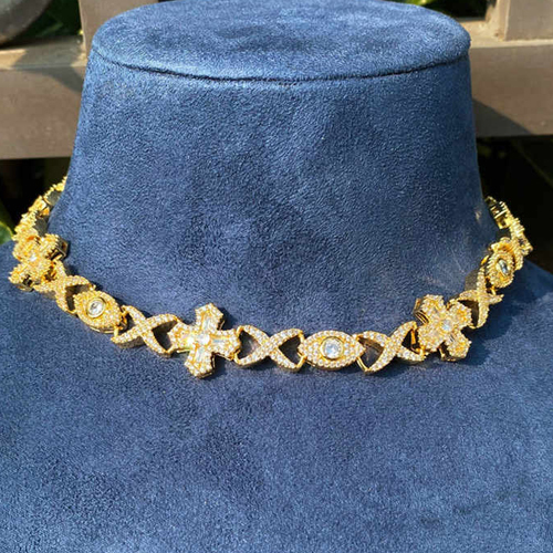 Vvs Moissanite Diamond Hip Hop Link Chain Crossed Eye Design Necklace - Color: Different Available