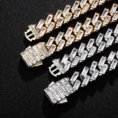 12Mm All Baguette Cuban Link Hip Hop Moissanite Necklace - Color: Different Available