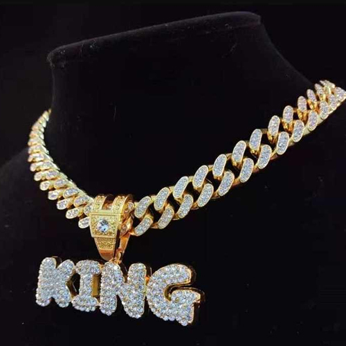 15mm Full Iced Cuban Link Gold-Plated KING QUEEN Moissanite Pendant