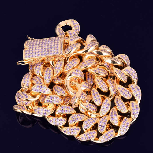 20Mm Purple Vvs Moissanite Necklace Miami Cuban Link - Color: Different Available