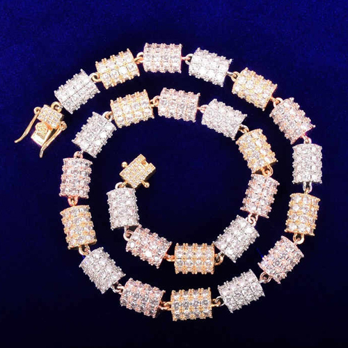 Iced Diamond 10Mm 24K Gold 925 Silver Bamboo Ball Link Chain - Color: Different Available