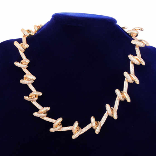 24K Gold & 925 Silver Barbed Wire Hook Design Moissanite Hip Hop Necklace - Color: Different Available