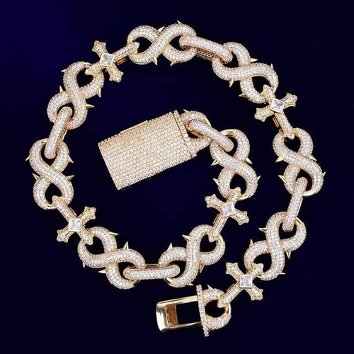 Men'S Hip Hop Style Infinity Spike Cross Center Stone Moissanite Chain - Color: Different Available