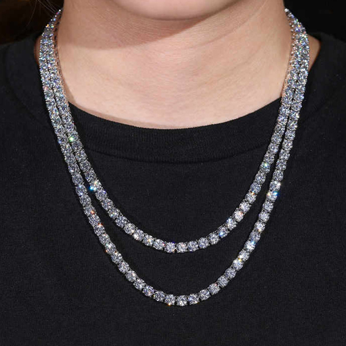 Hip Hop Vvs Color Solid 925 Sterling Silver Tennis Chain Necklace - Color: Different Available