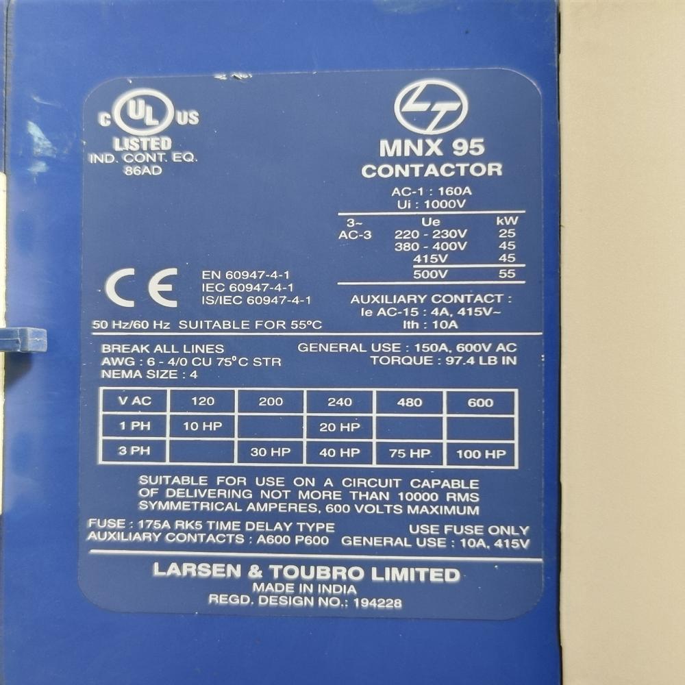 L&T MNX95 MAGNETIC CONTACTOR