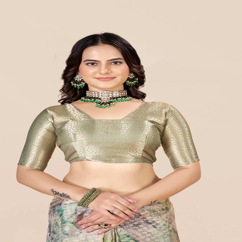 Olive Green Saree - Color: Gold