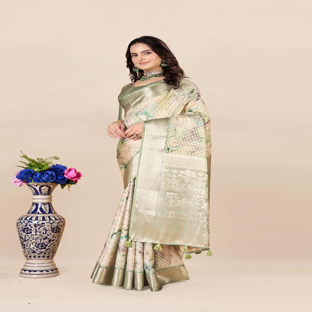 Olive Green Saree - Color: Gold