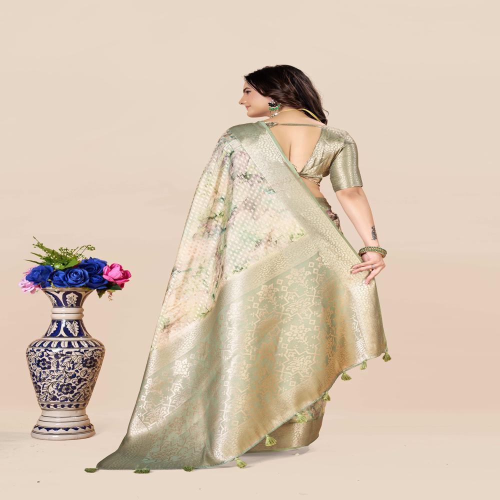 Olive Green Saree - Color: Gold