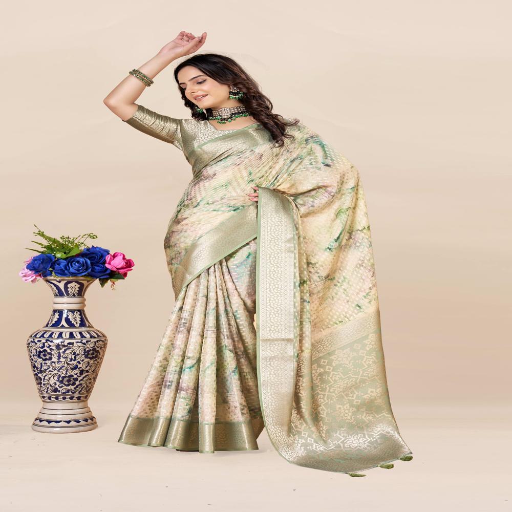 Olive Green Saree - Color: Gold