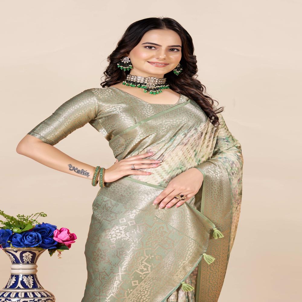 Olive Green Saree - Color: Gold