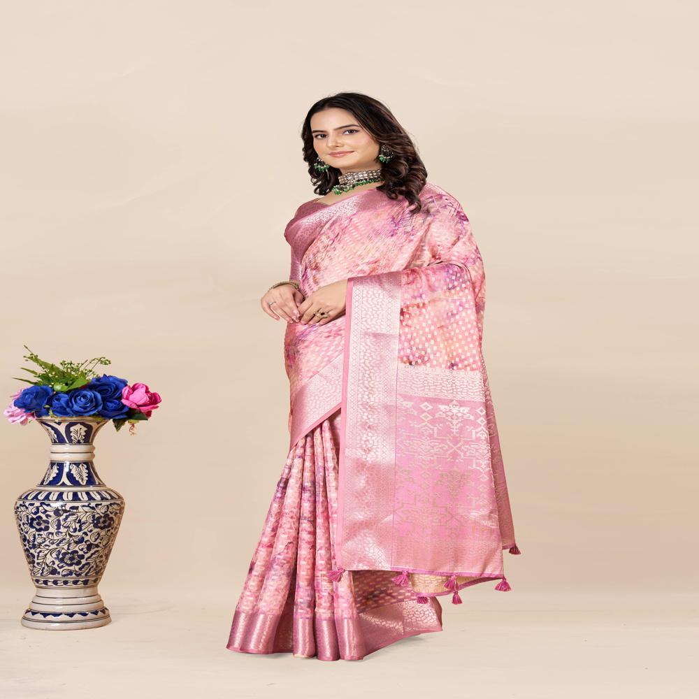 Abstract Printed Saree - Color: Light Pink