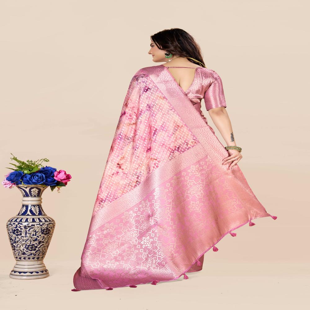 Abstract Printed Saree - Color: Light Pink