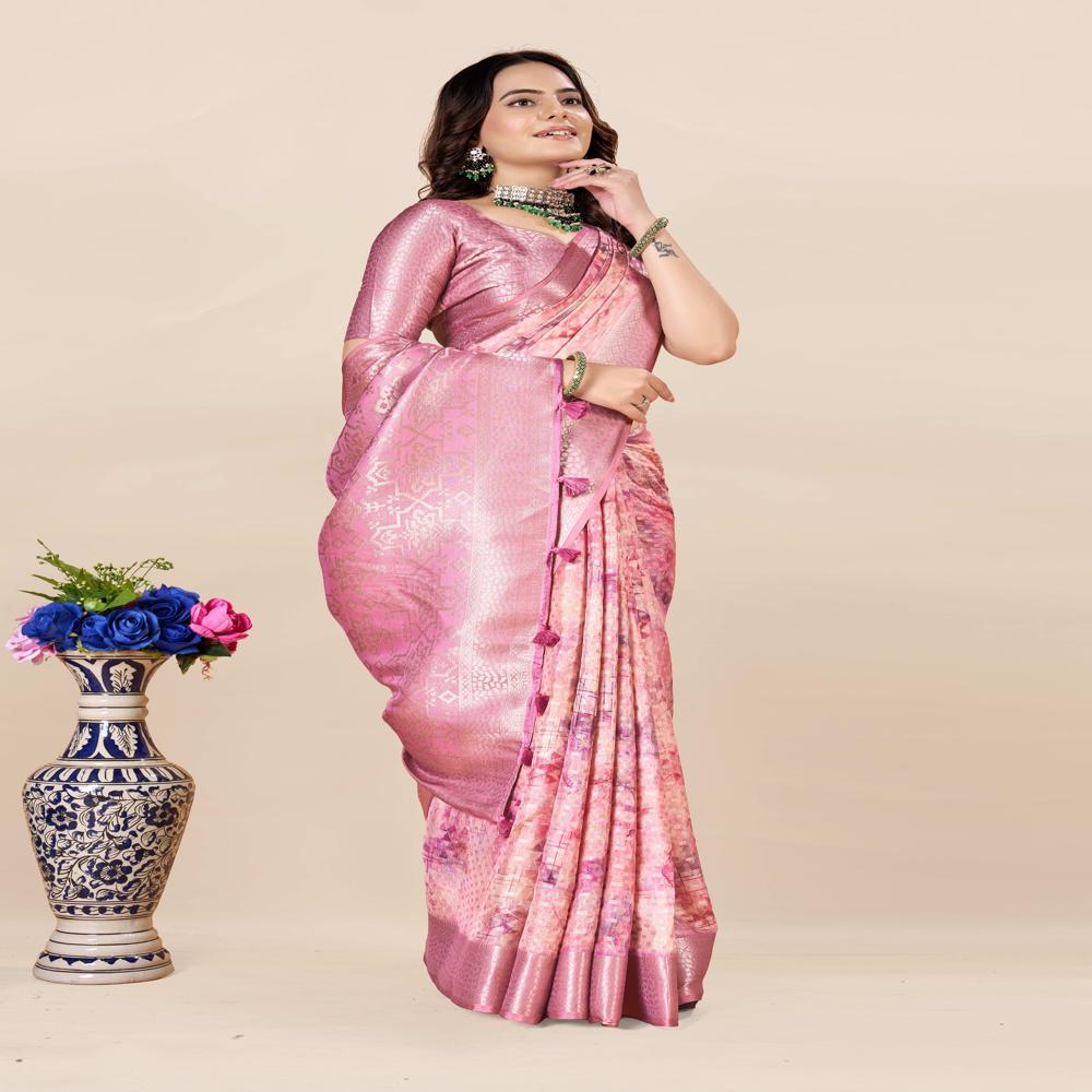 Abstract Printed Saree - Color: Light Pink