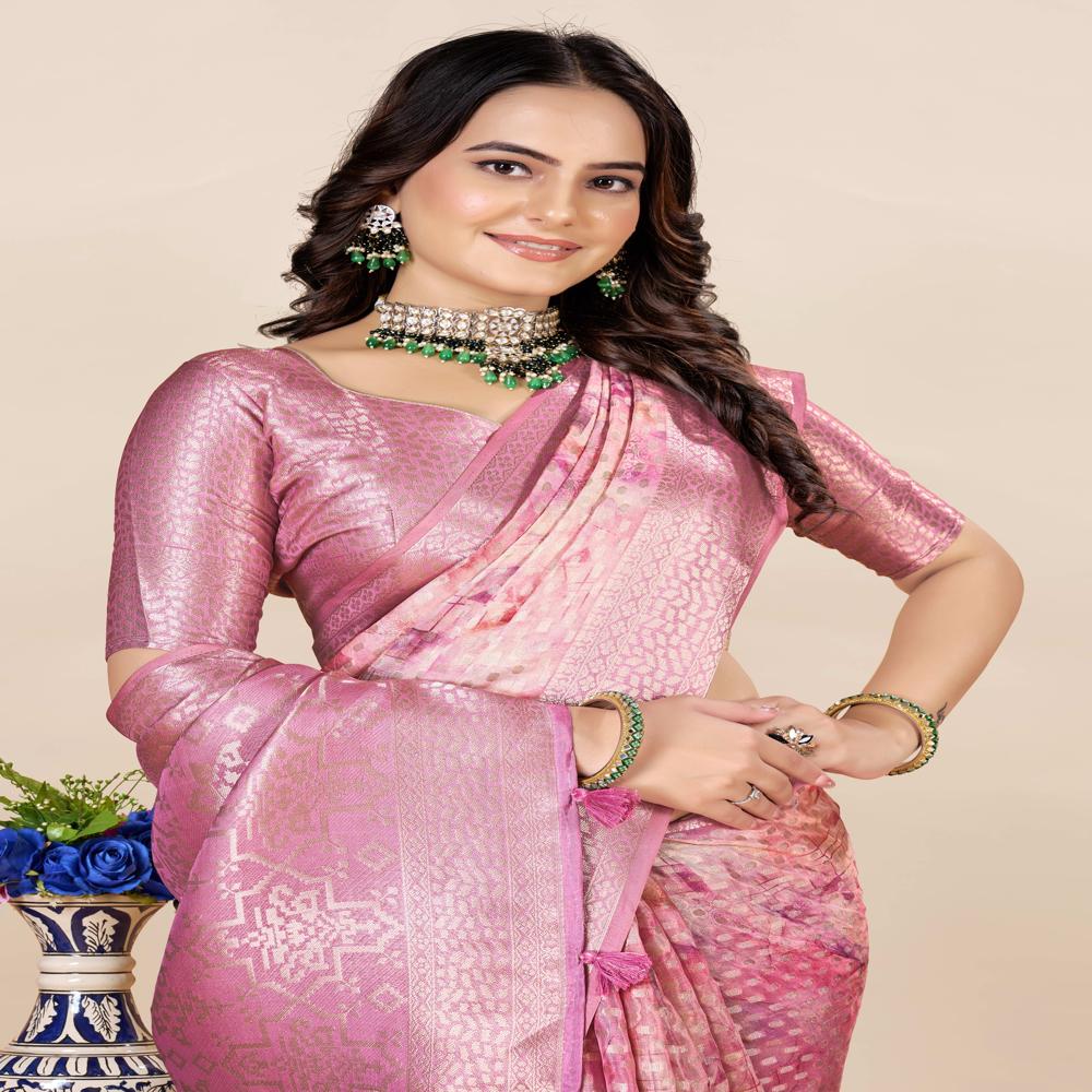 Abstract Printed Saree - Color: Light Pink