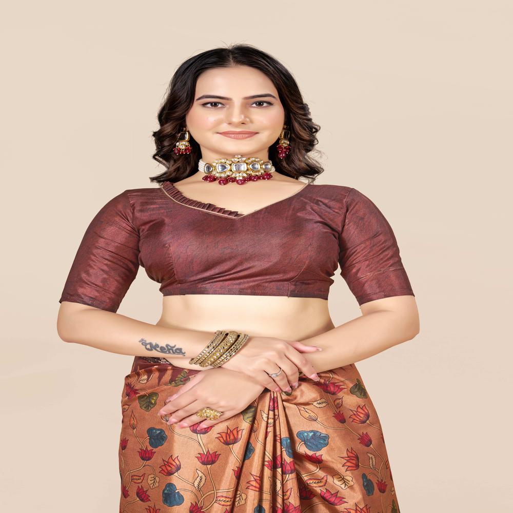 Brown Floral Printed Saree