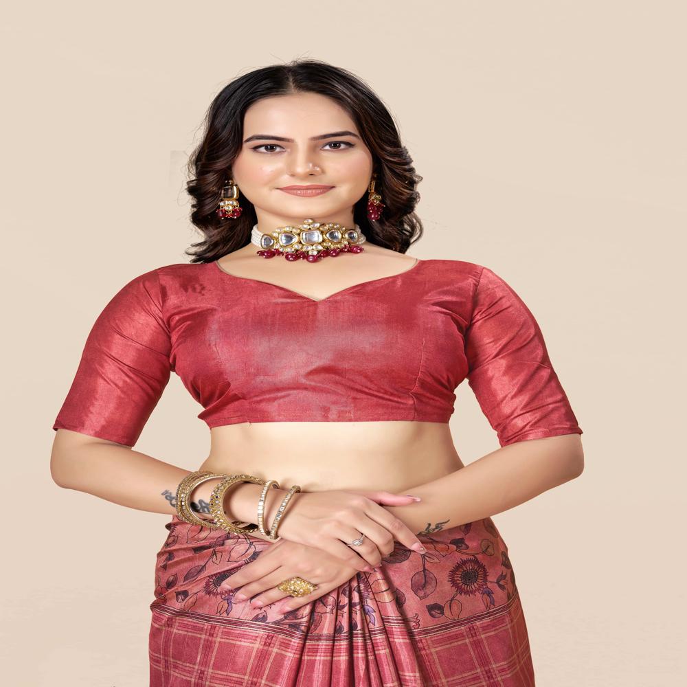 Pink And Gold Toned Saree