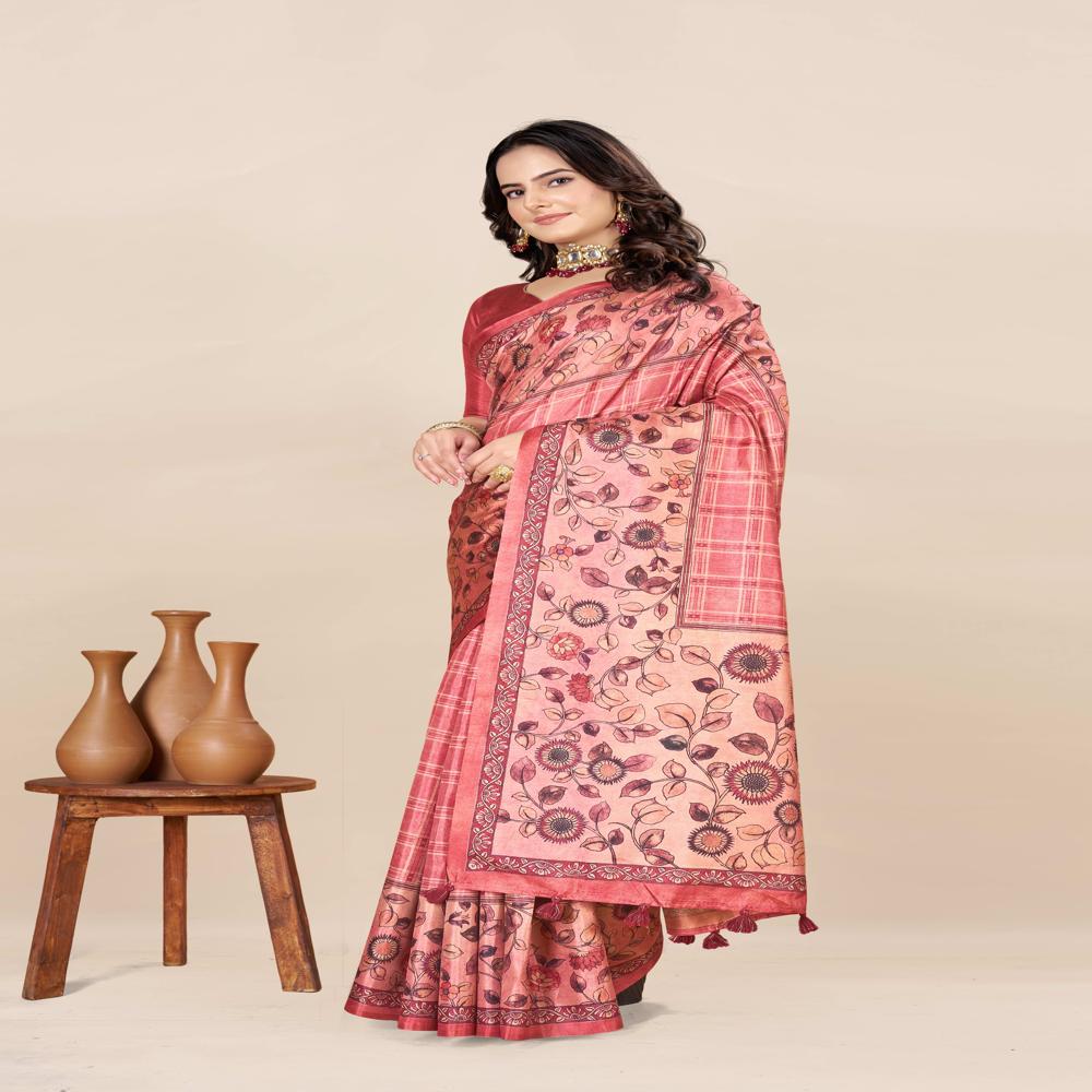 Pink And Gold Toned Saree