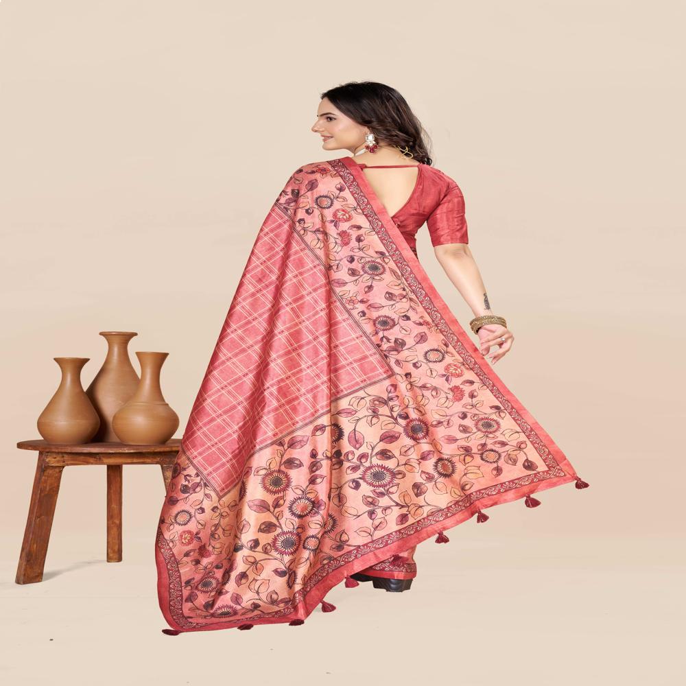 Pink And Gold Toned Saree