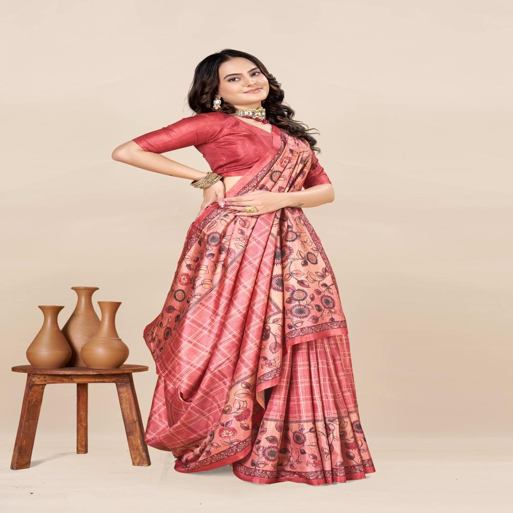 Pink And Gold Toned Saree
